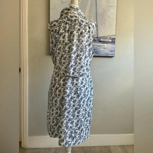 Tommy Hilfiger Blue and White Linen Cotton Floral Button Down Midi Dress - Picture 6 of 6